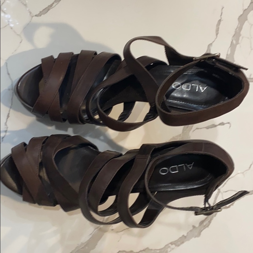 Strappy dark brown Aldo platform heels